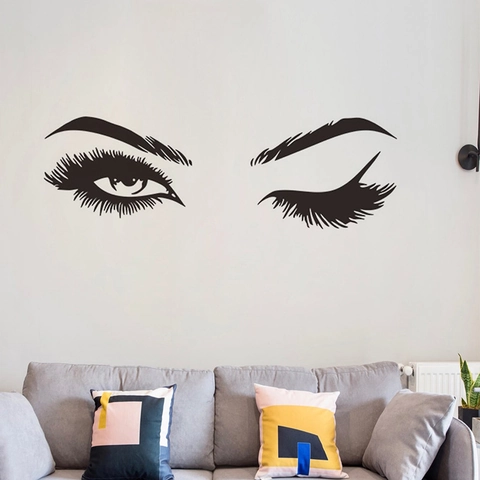 Modern Minimalistisch Wimpern Wandtattoo PVC Abnehmbar Zwinkernd Auge Aufkleber Für Schlafzimmer Wohnzimmer Haus Deko