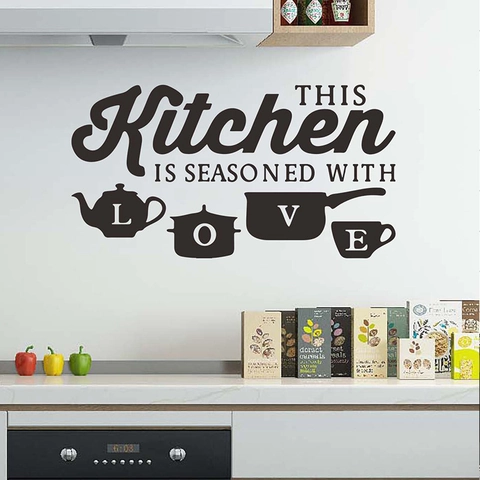 Adesivo Murale Cucina This Kitchen Is Seasoned With Love Citazione Rimovibile PVC DIY Murale Per Decorazione Cucina Casa Nero