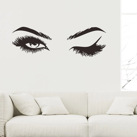 Modern Minimalistisch Wimpern Wandtattoo PVC Abnehmbar Zwinkernd Auge Aufkleber Für Schlafzimmer Wohnzimmer Haus Deko