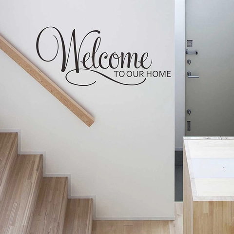 Künstlerisch Welcome To Our Home Englisch Schriftzug Wandtattoo PVC Dekorativ Kunst Aufkleber Für Wohnzimmer Eingang Modern