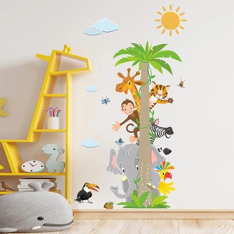 Cartoon Jungle Animals Palm Tree Wall Stickers Removable PVC Decals For Kids Bedroom Nursery Home Wall Decor