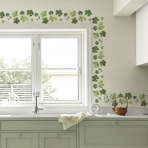 Moderno Foglie di Piante Verdi Vite Adesivi da Parete Autoadesivi PVC Murale Decorativo per Soggiorno Camera da Letto Cucina Casa