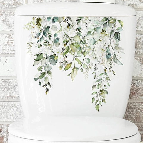 Aquarel Eucalyptus Bladeren Toiletsticker PVC Waterdicht Groene Plant Muursticker Voor Badkamer Home Decor Moderne Muurschildering