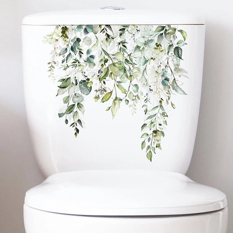 Aquarel Eucalyptus Bladeren Toiletsticker PVC Waterdicht Groene Plant Muursticker Voor Badkamer Home Decor Moderne Muurschildering