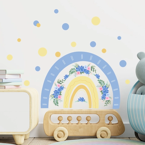 Adesivo da Parete Cartone Animato Arcobaleno Fiore PVC Autoadesivo Rimovibile per Camera dei Bambini Soggiorno Decorazione