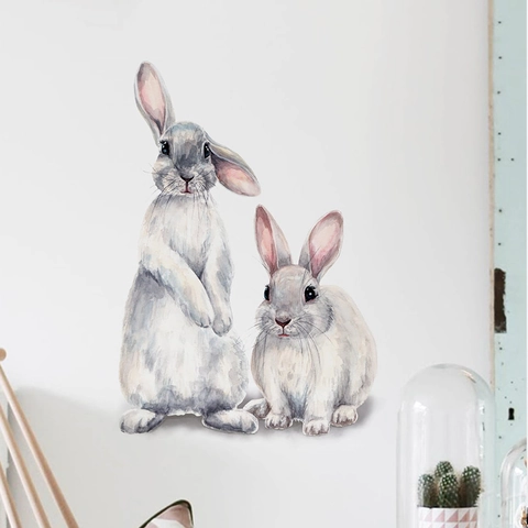 Autocollants Muraux Lapin Aquarelle Moderne Minimaliste Stickers en PVC Amovible Pour Chambre d'Enfant Salon Décoration