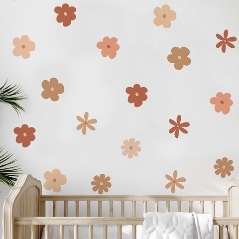 Morandi Color Flower Wall Stickers Bohemian Style PVC Removable Decals For Nursery Children Room Home Wall Decor