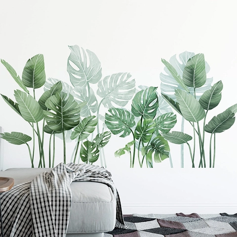 Stickers Muraux Plante Verte Monstera Tropicale PVC Imperméable Amovible Feuilles Botaniques Décor Pour Salon Maison