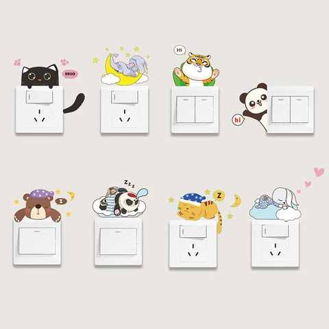 Niedliche Cartoon Tiere Schalter Aufkleber Abnehmbare PVC Wandtattoo Für Wohnzimmer Schlafzimmer Home Decoration Sortierte Muster