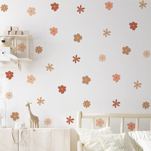Morandi Color Flower Wall Stickers Bohemian Style PVC Removable Decals For Nursery Children Room Home Wall Decor