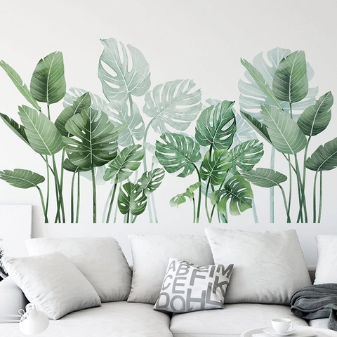 Stickers Muraux Plante Verte Monstera Tropicale PVC Imperméable Amovible Feuilles Botaniques Décor Pour Salon Maison