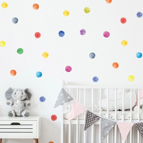 Aquarel Stippen Muurstickers Voor Kinderkamer Kleurrijke Ronde PVC Zelfklevende DIY Home Decor Muurstickers