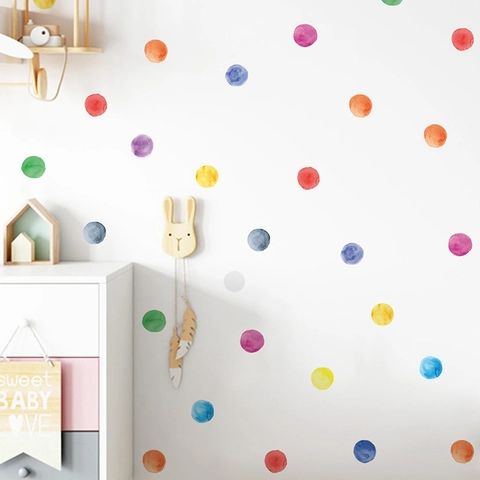 Aquarel Stippen Muurstickers Voor Kinderkamer Kleurrijke Ronde PVC Zelfklevende DIY Home Decor Muurstickers