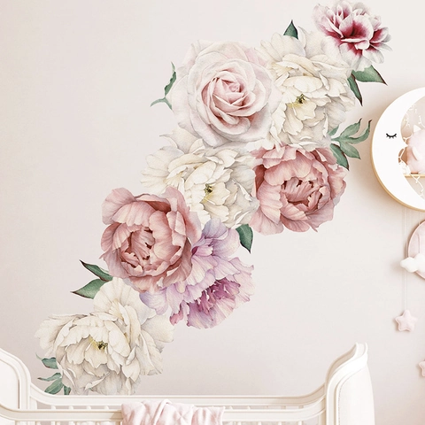 Aquarell Pfingstrose Blume Wandaufkleber PVC Selbstklebend Floral Decals Für Schlafzimmer Wohnzimmer Kinderzimmer Kunst Mural