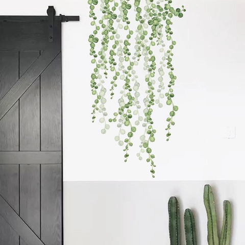 Adesivi Murali Piante Sospese Tropicali Acquerello Vite Verde Foglia PVC Murales Autoadesivo per Soggiorno Decorazione Casa