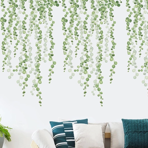 Adesivi Murali Piante Sospese Tropicali Acquerello Vite Verde Foglia PVC Murales Autoadesivo per Soggiorno Decorazione Casa