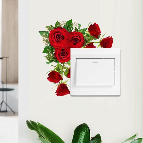 Romantische Rose Blume Schalter Aufkleber Selbstklebende PVC Wandtattoo Für Schlafzimmer Wohnzimmer Blumendekoration Home Decor