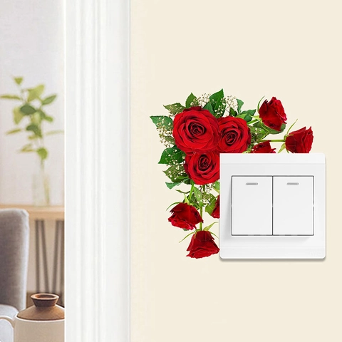 Romantische Rose Blume Schalter Aufkleber Selbstklebende PVC Wandtattoo Für Schlafzimmer Wohnzimmer Blumendekoration Home Decor