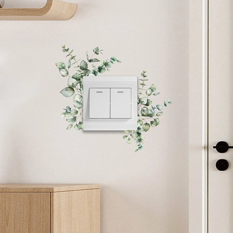 Aquarell Eukalyptusblätter Schalteraufkleber Abnehmbare PVC Pflanze Wandtattoo Für Zuhause Wohnzimmer Schlafzimmer Dekoration