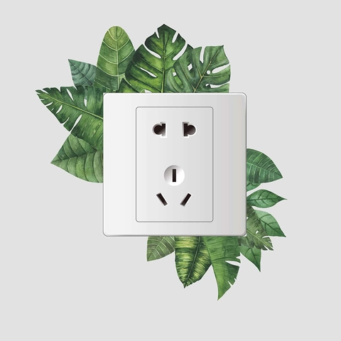 Adesivo Murale per Interruttore della Luce con Piante Verdi Tropicali in PVC Rimovibile con Motivo a Foglia per Casa