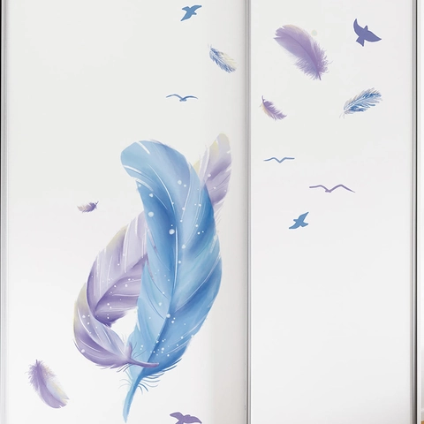 Dreamy Romantic Feather Flying Birds Wall Stickers PVC Waterproof Removable DIY Art Decal For Bedroom Living Room Home Decor