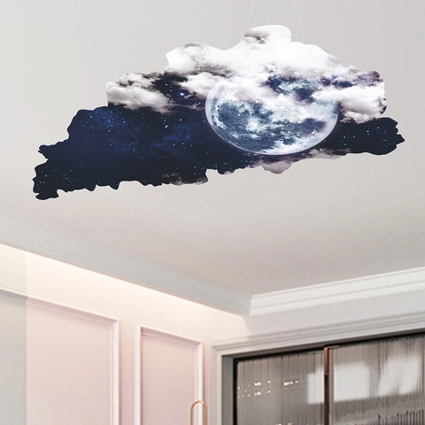 3D Broken Wall Starry Sky Moon Cloud Wall Sticker Removable PVC Self Adhesive Decal For Living Room Bedroom Home Decoration