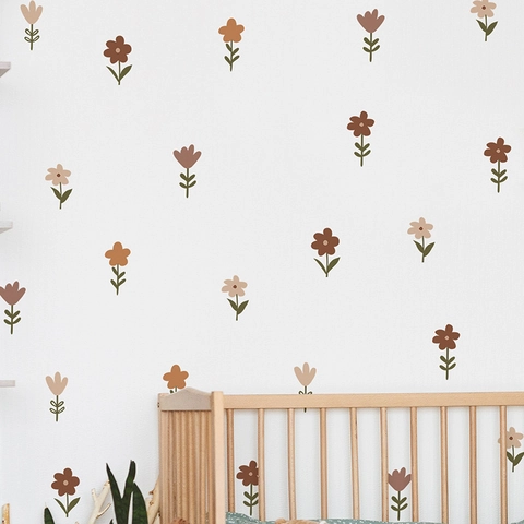 Lot de 6 Stickers Muraux Floraux Tons Terre Morandi Fleurs Boho PVC Auto-Adhésifs Décalcomanies Décoratives pour Salon Chambre
