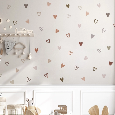 Morandi Color Heart Wall Stickers For Bedroom Living Room Removable PVC Nordic Style Aesthetic Home Decor Wall Decals
