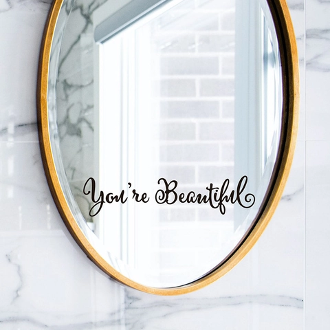 Inspirational Quote Mirror Sticker Youre Beautiful Removable PVC Wall Art Decal For Bathroom Mirror Home Living Room Decor