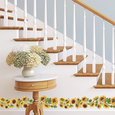 Yellow Sunflowers Wall Decals Floral Pattern PVC Removable Self-Adhesive Decoration Stickers For Kids Bedroom Living Room