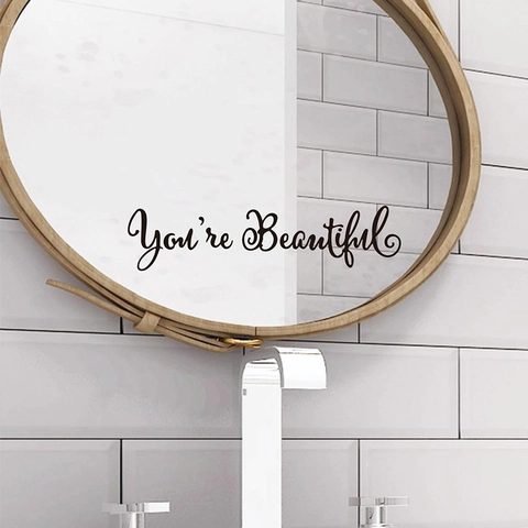 Inspirational Quote Mirror Sticker Youre Beautiful Removable PVC Wall Art Decal For Bathroom Mirror Home Living Room Decor