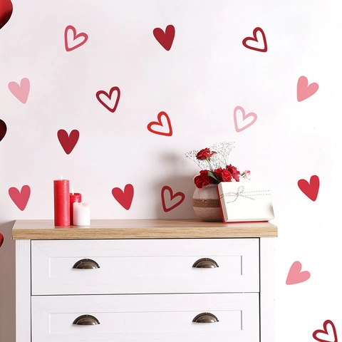 Adesivi Murali a Cuore Morandi Rosso Rosa PVC Removibile Autoadesivo Decalcomanie a Cuore per San Valentino Camera da Letto Casa