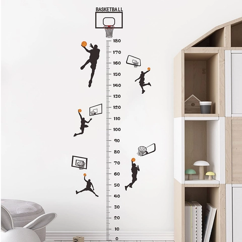 Basketball Player Height Growth Chart Wall Sticker Removable PVC Decal For Kids Room Boy Bedroom Sports Theme Wall Decoration