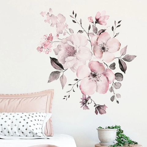 Aquarell Pfingstrose Blume Wandtattoo Abnehmbar PVC Selbstklebend Romantisch Botanisch Floral Wandsticker Für Schlafzimmer Wohnzimmer Haus Dekoration