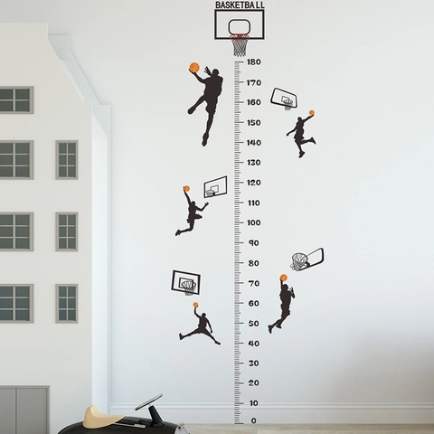 Basketball Player Height Growth Chart Wall Sticker Removable PVC Decal For Kids Room Boy Bedroom Sports Theme Wall Decoration