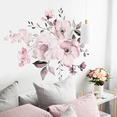 Aquarell Pfingstrose Blume Wandtattoo Abnehmbar PVC Selbstklebend Romantisch Botanisch Floral Wandsticker Für Schlafzimmer Wohnzimmer Haus Dekoration