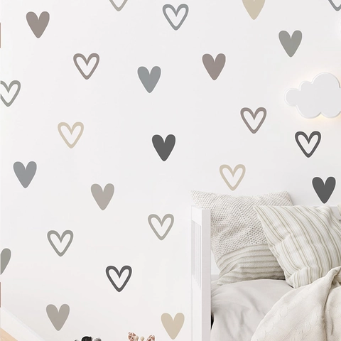 Pegatinas de Pared con Forma de Corazón Morandi Nórdico PVC Autoadhesivas Removibles para Dormitorio Infantil Decoración