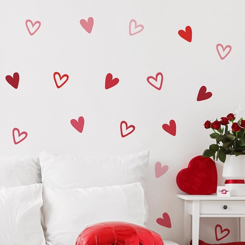 Adesivi Murali a Cuore Morandi Rosso Rosa PVC Removibile Autoadesivo Decalcomanie a Cuore per San Valentino Camera da Letto Casa
