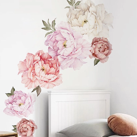 Aquarell Pfingstrosen Blume Wandtattoo Kinderzimmer Wohnzimmer Floral PVC Selbstklebend Abnehmbare Home Dekor Wandaufkleber