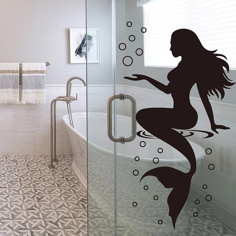 Modern Minimalistisch Zwart Zeemeermin Silhouette Muursticker Waterdichte PVC Zelfklevende Muurdecoratie Voor Badkamer Slaapkamer Home Decor