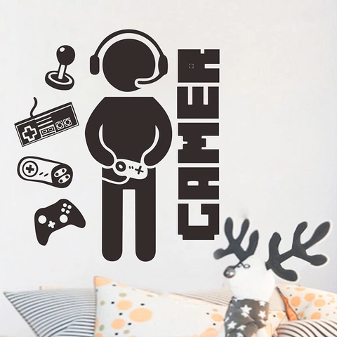 Modern Gamer Wall Decals PVC Video Game Controller Gamer Silhouette Wall Stickers For Bedroom Game Room Decor Black Home Art