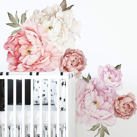 Aquarell Pfingstrosen Blume Wandtattoo Kinderzimmer Wohnzimmer Floral PVC Selbstklebend Abnehmbare Home Dekor Wandaufkleber