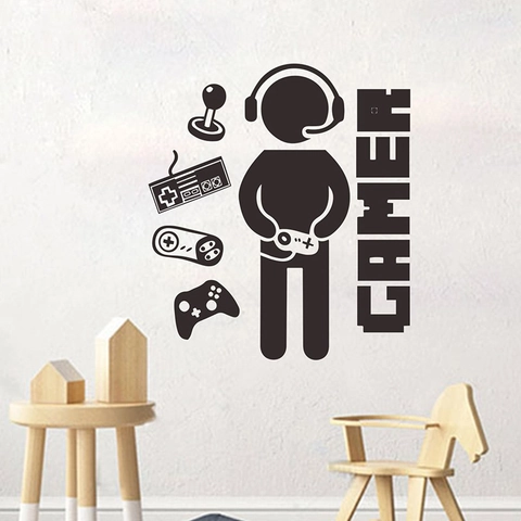 Modern Gamer Wall Decals PVC Video Game Controller Gamer Silhouette Wall Stickers For Bedroom Game Room Decor Black Home Art