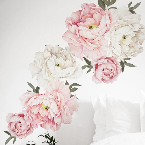 Romantic Watercolor Peony Flower Wall Sticker PVC Self-Adhesive Floral Decal For Kids Bedroom Living Room Home Decor