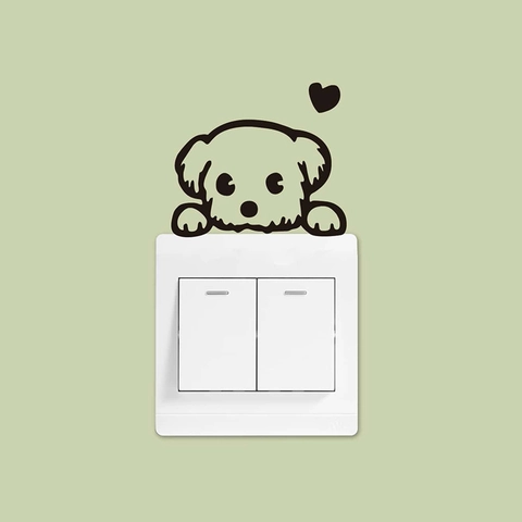 Creative Cartoon Peeking Dog Switch Sticker PVC Removable Heart Puppy Wall Decal For Light Switch Socket Home Decor