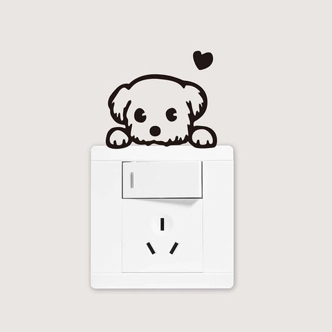 Creative Cartoon Peeking Dog Switch Sticker PVC Removable Heart Puppy Wall Decal For Light Switch Socket Home Decor