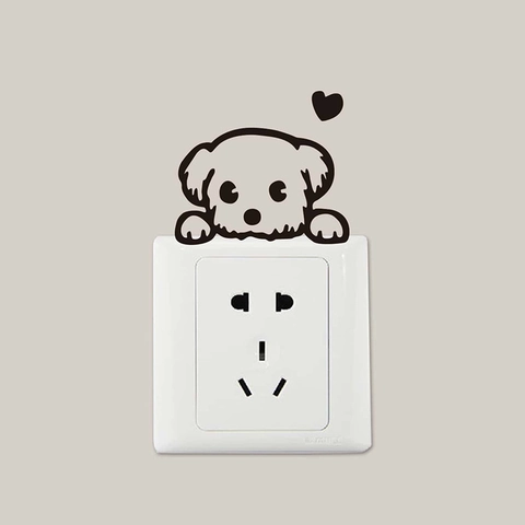Cute Cartoon Dog PVC Switch Sticker Removable Heart Wall Decal For Home Living Room Light Switch Socket Decoration