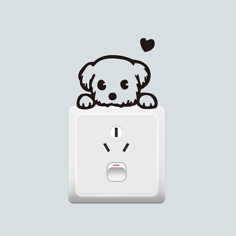 Cute Cartoon Dog PVC Switch Sticker Removable Heart Wall Decal For Home Living Room Light Switch Socket Decoration