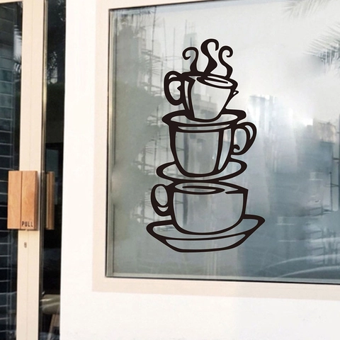 Adesivo da Parete Moderno Minimalista Tazzine da Caffè Rimovibile in PVC Fai da Te Murale per Cucina Bar Sala da Pranzo Casa Nero
