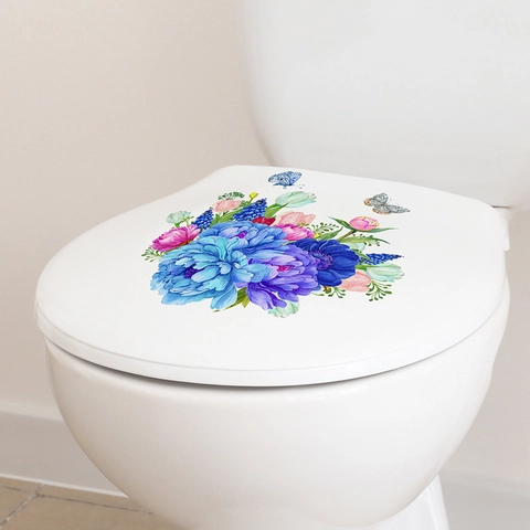 Aquarell Tropische Blume Schmetterling Toilettenaufkleber Wasserdicht Selbstklebend Badezimmer Deko Wandaufkleber Für Toilettendeckel